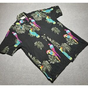 Vintage Thums Up Mens Large Hawaiian Shirt Parrots‎ Floral Palm Trees